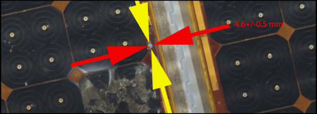 Identifying Damage to Prevent Problems: (Slide 2 - close up view) Anamalous condition found on 
						 one of the International Space Station (ISS) solar arrays during review of on-orbit imagery. 
						 Credit: NASA.