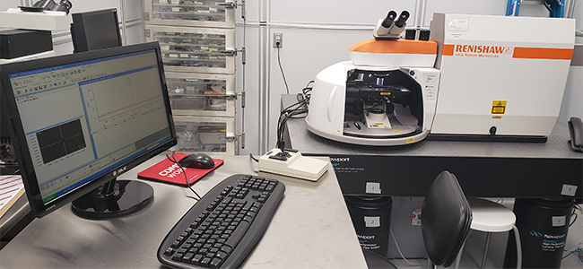 Inside the Renishaw Raman Laboratory: The microprobe (pictured) gives NASA 
					researchers the ability to analyze and determine the composition of astromaterials.