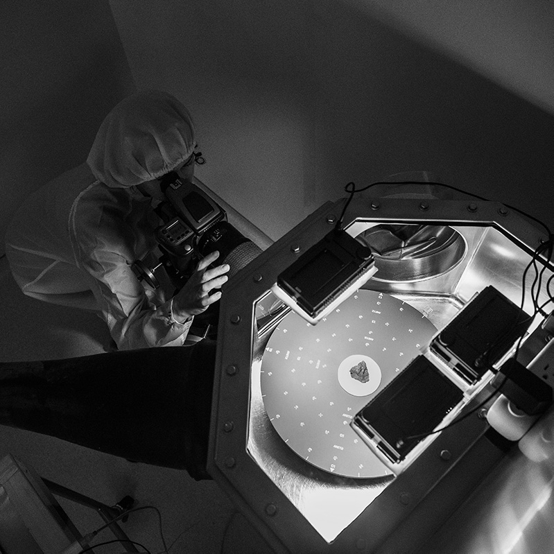 Erika Blumenfeld photographing a lunar sample