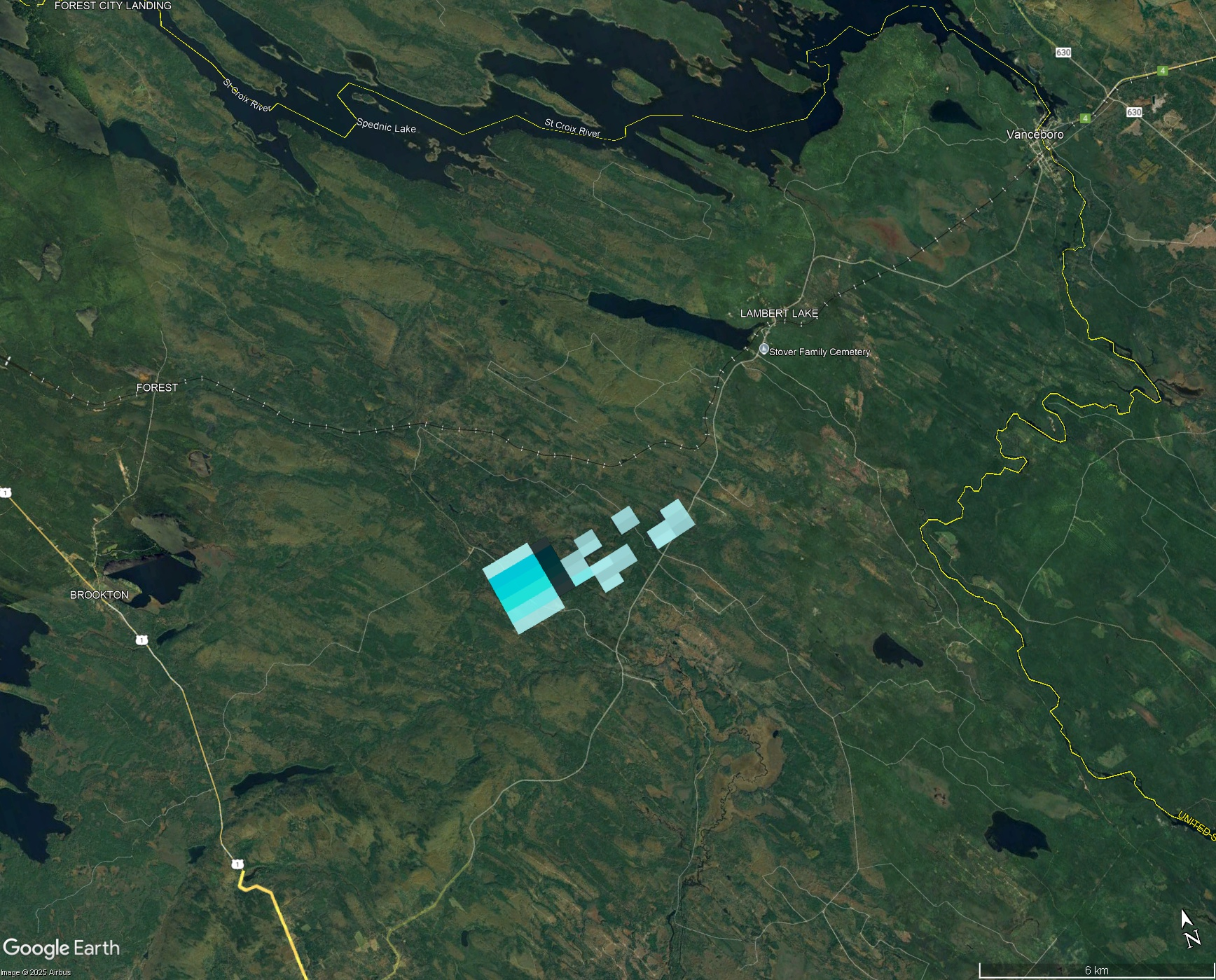 Composite radar image showing general west to east movement of falling stones with the prevailing winds.