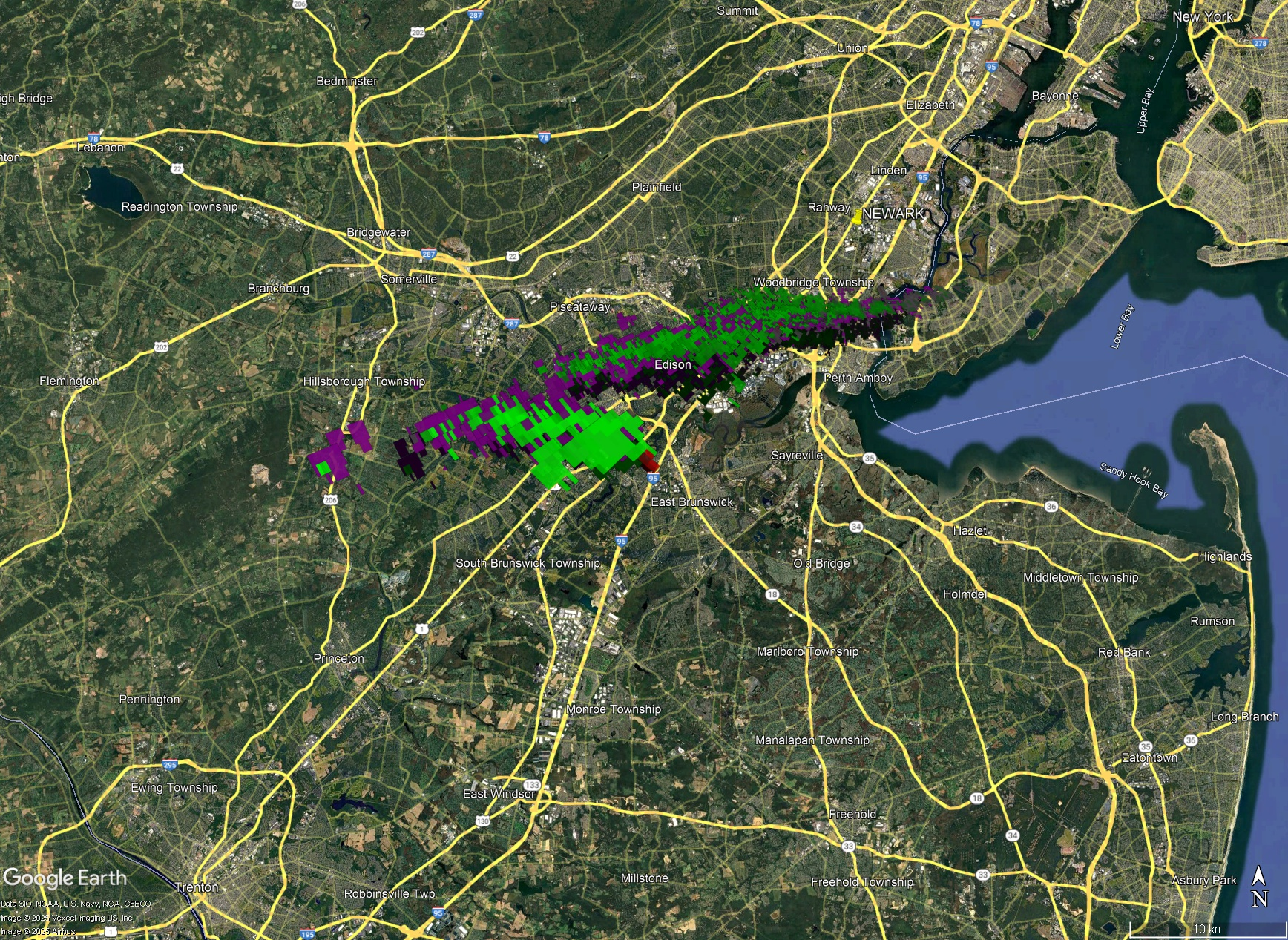 Composite view of all radar signatures of falling meteorites.
