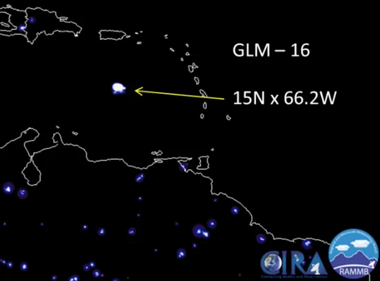 In lieu of a strewn field, this is an image from the GOES 16 GLM sensor showing the visible fireball as seen from orbit. Image Credits: SkySentinel, NOAA GOES 16, CIRA, Colorado State.