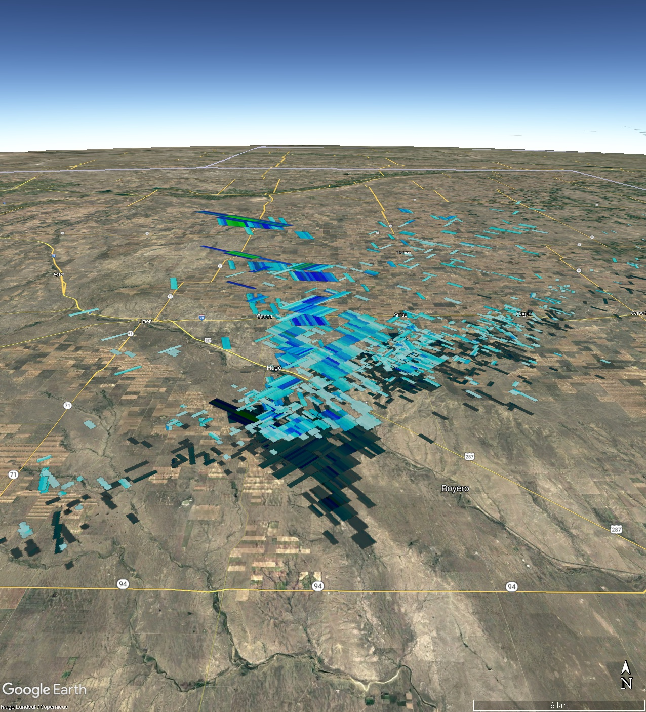 No strewn field map available. Instead, here is an angled perspective view.