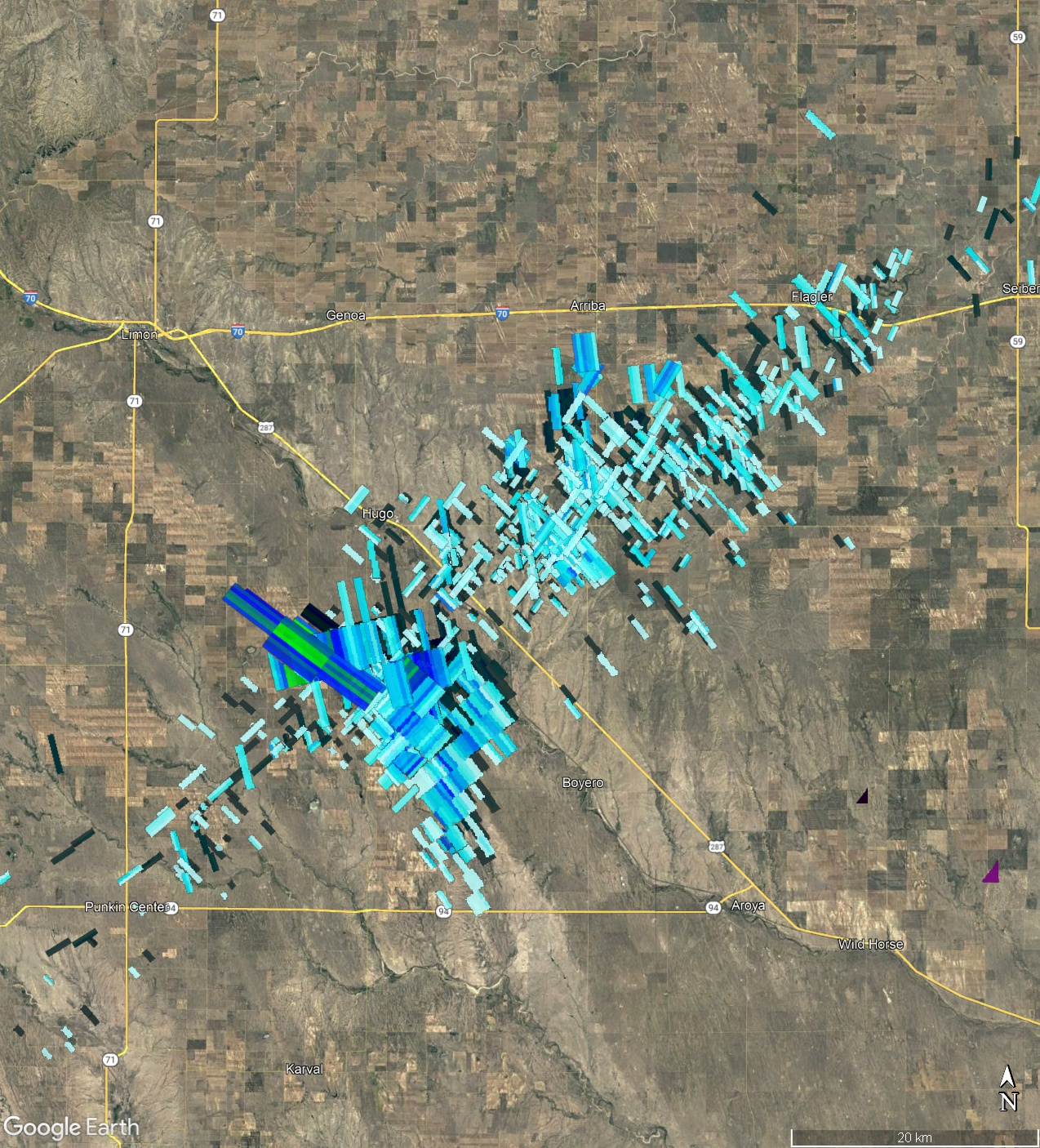 Composite view of radar signatures from the site with the strongest radar reflections.